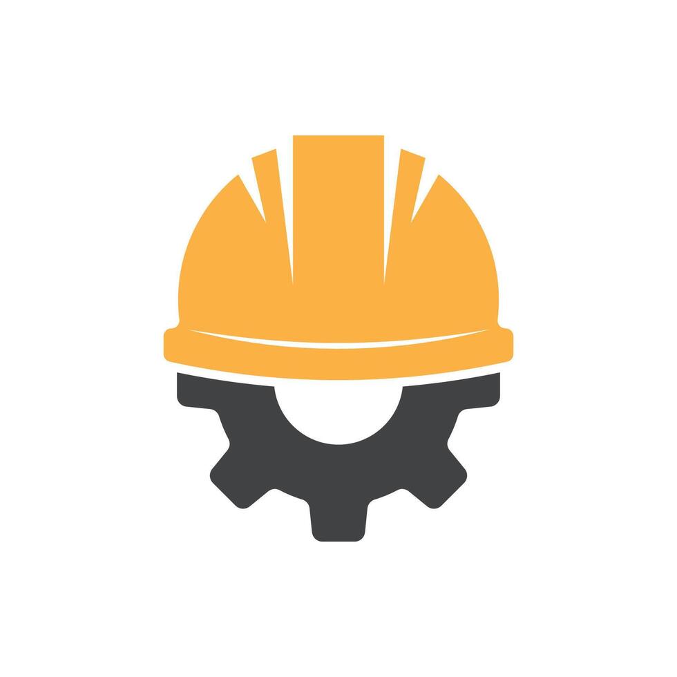 Helmet Construction with Gear icon Design, helm logo gear vector