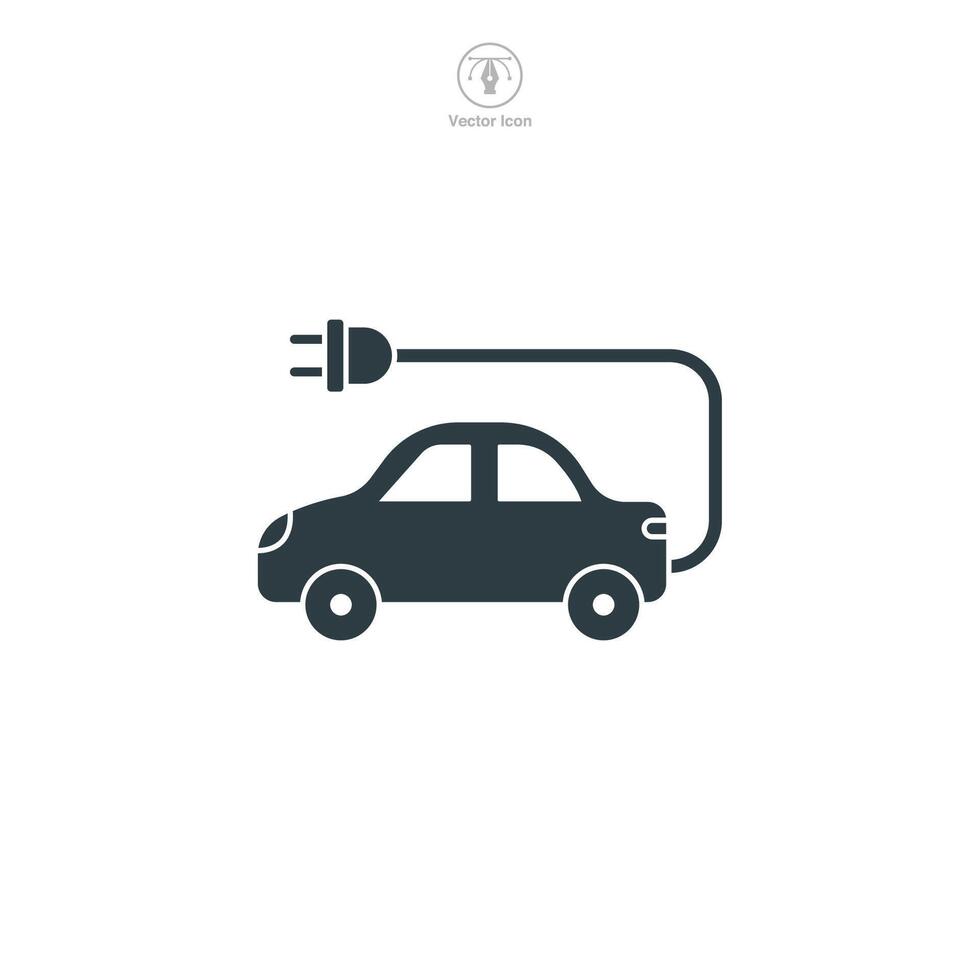 Electric car with plug icon symbol illustration isolated on white background vector