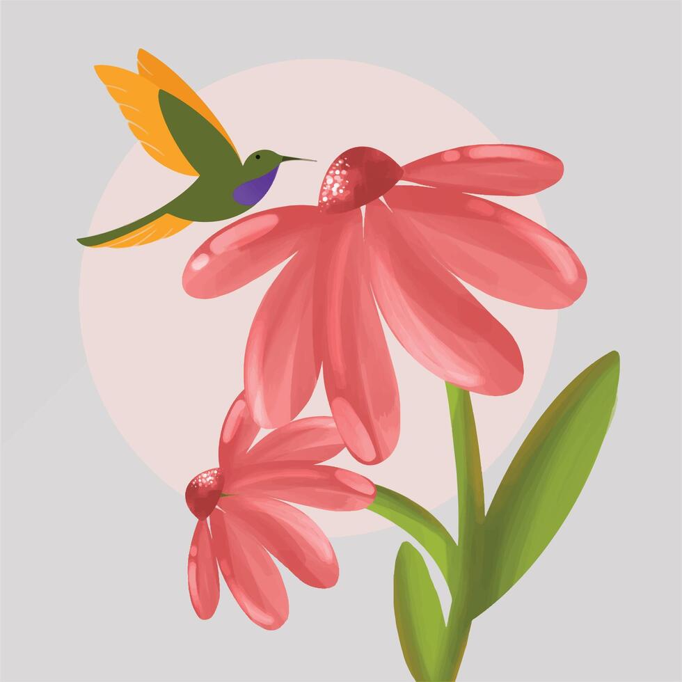 Bird and daisy flowers vector
