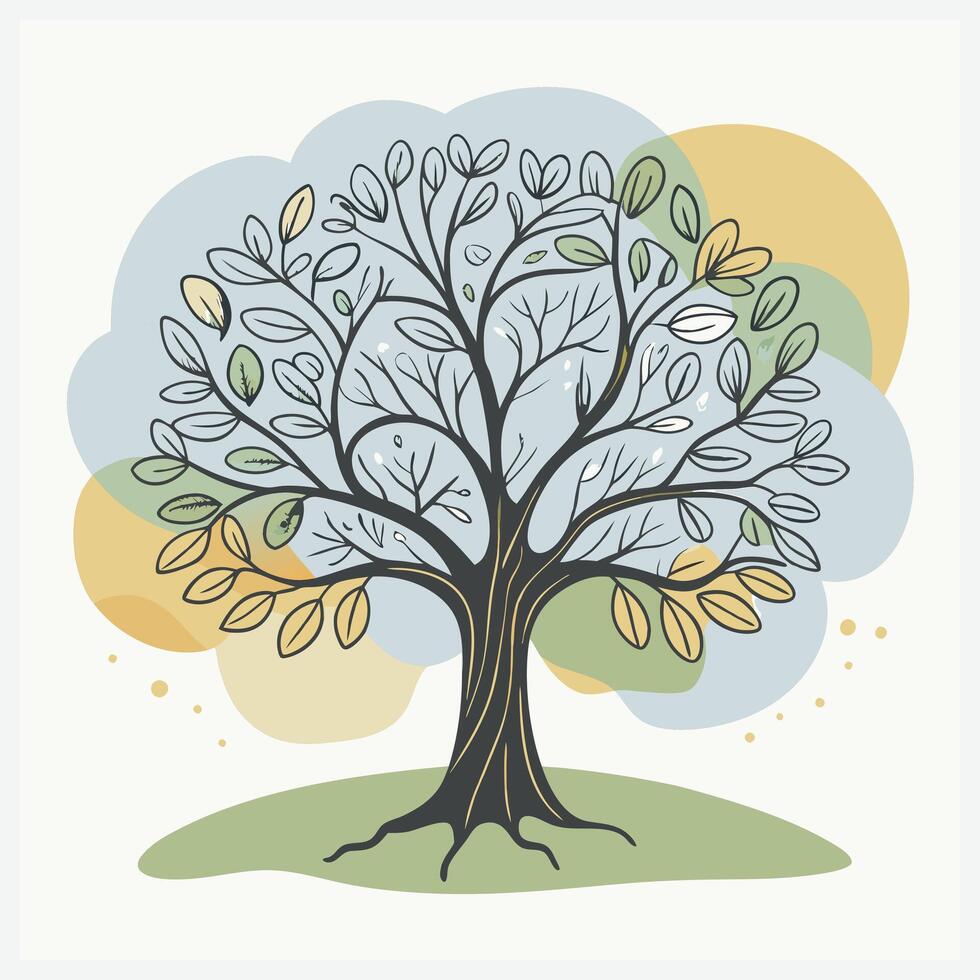 Elder Tree Illustration, Detailed Botanical Design vector