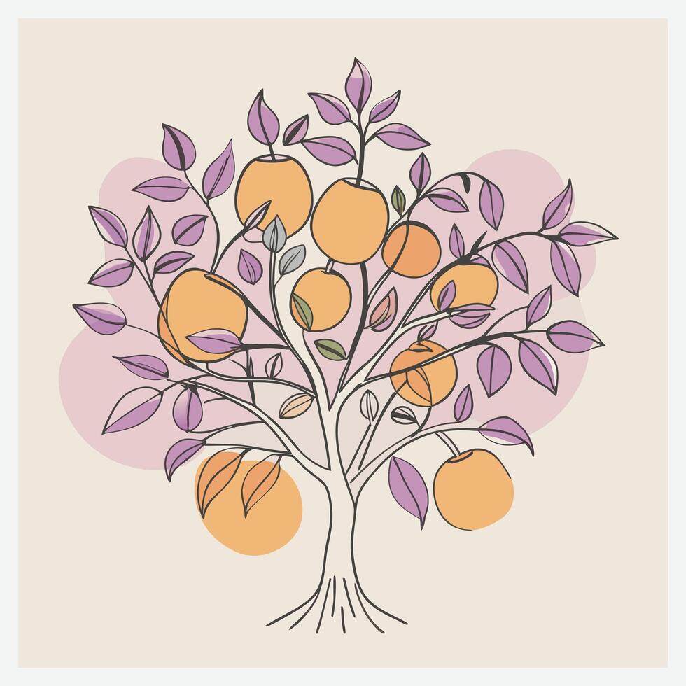 Citrus Tree Illustration - Vibrant Citrus Fruits and Lush Greenery vector