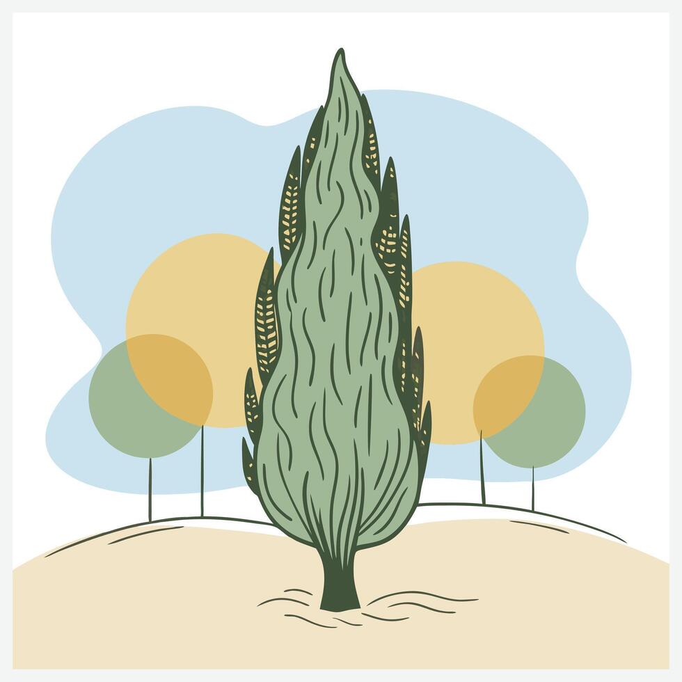 Cypress Illustration ,Elegant and Detailed Tree Design vector
