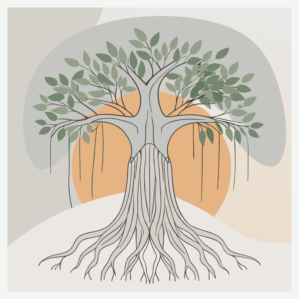 Majestic Banyan Tree Illustration, Intricate and Timeless Design vector