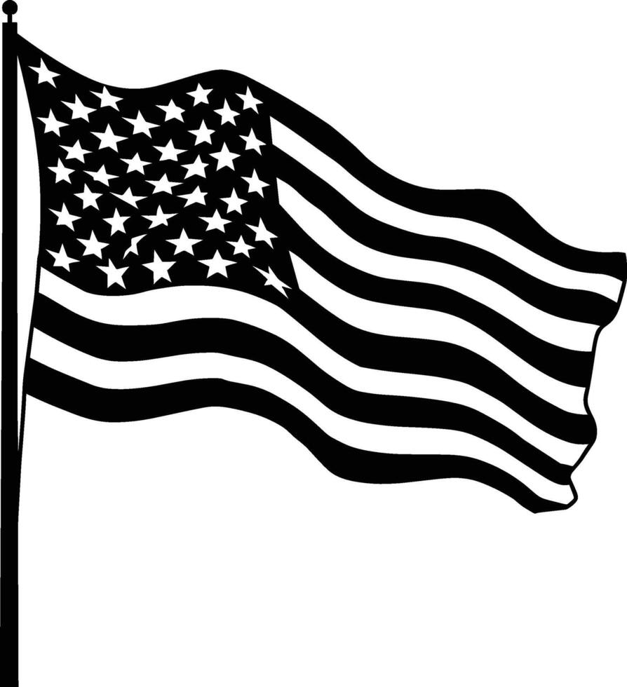Usa flag waving on the wind silhouette. American Flag Silhouette. vector