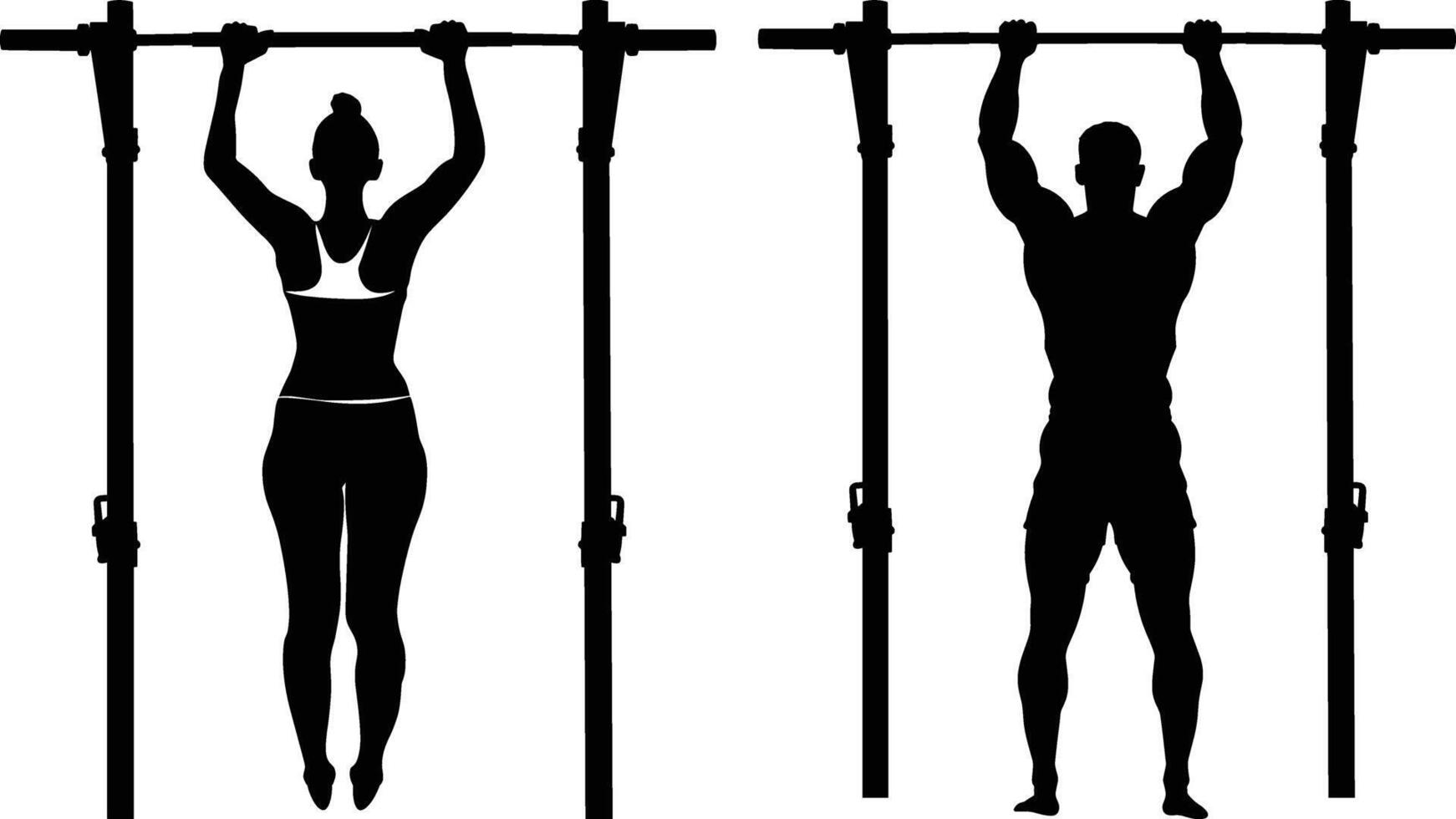 Pull Ups Silhouette, Pull Up Exercise Silhouette. vector