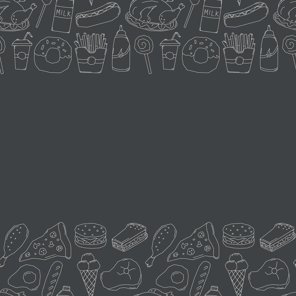 Fast food frame. Doodle fast food background vector