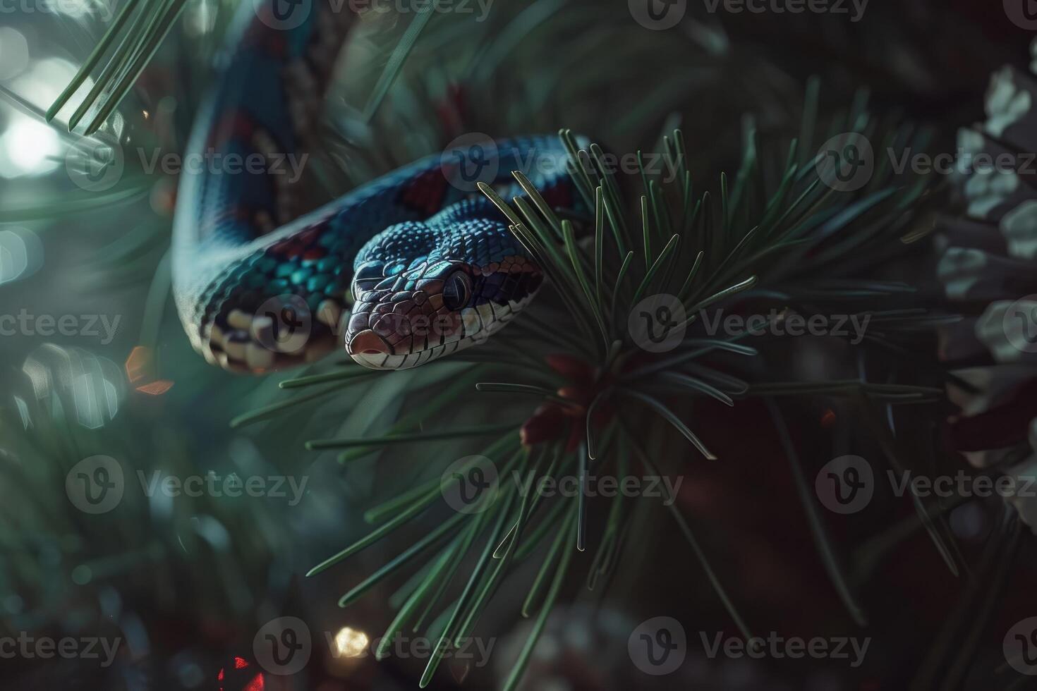 Snake symbol of 2025 year with Christmas tree fir branches photo