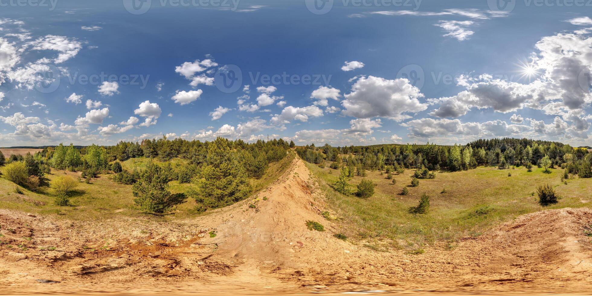 full spherical hdri 360 panorama on mountain in pinery in sunny spring day in equirectangular projection. VR AR content photo