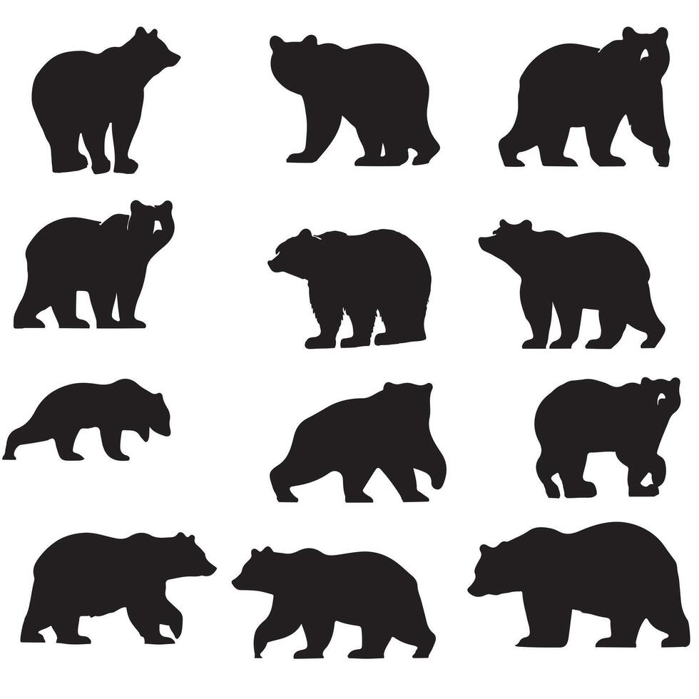 black silhouette brown bear set 10 eps vector
