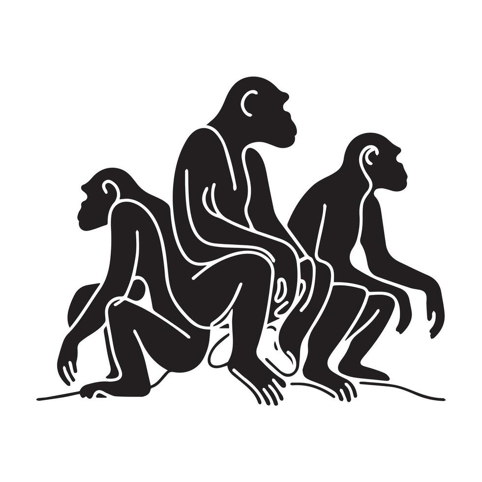 singel line black chimpanzees sillhouette vector