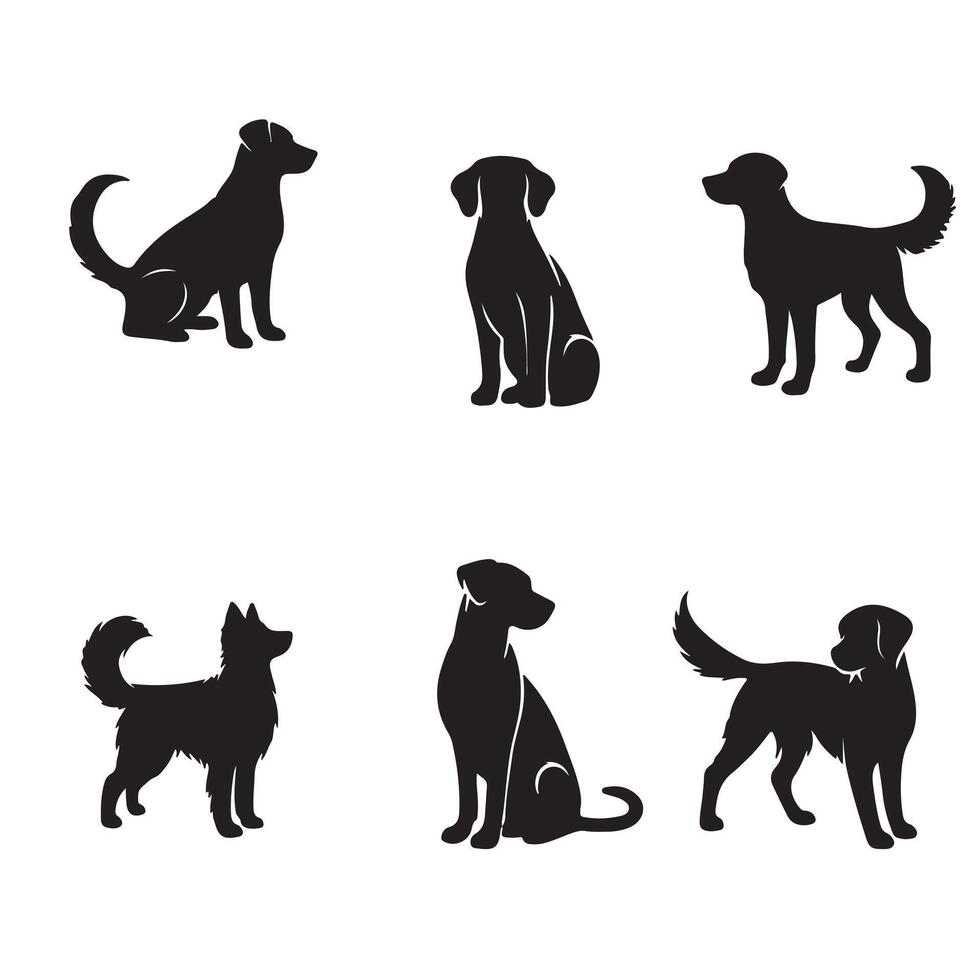 black dog silhouette set with white background vector