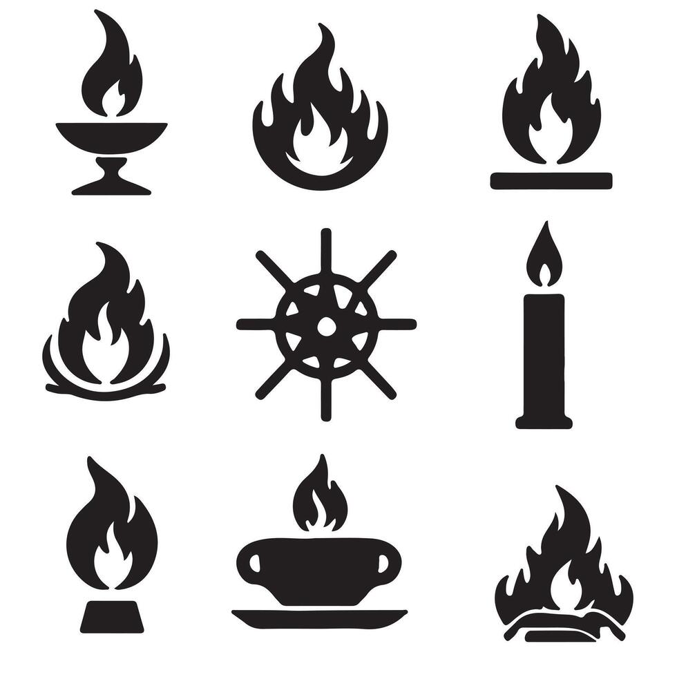 black burning icon set silhouette with white background vector