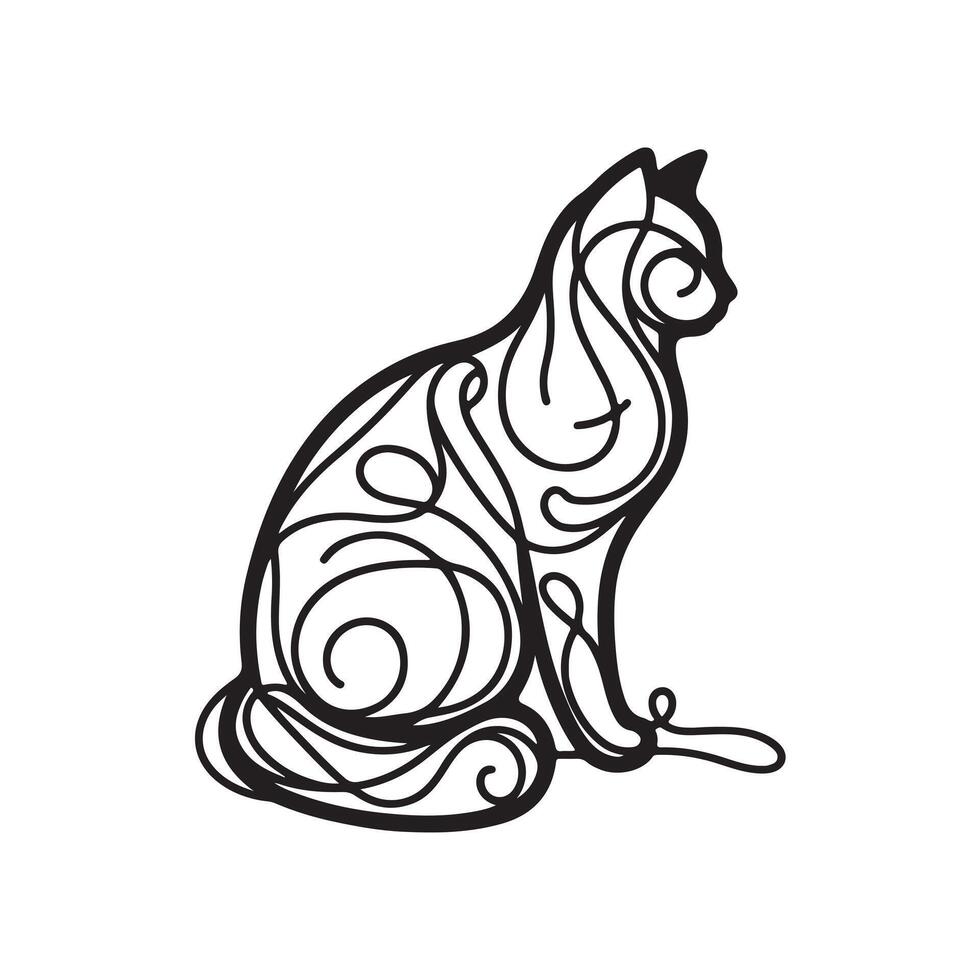 a black cat silhouette single line vector