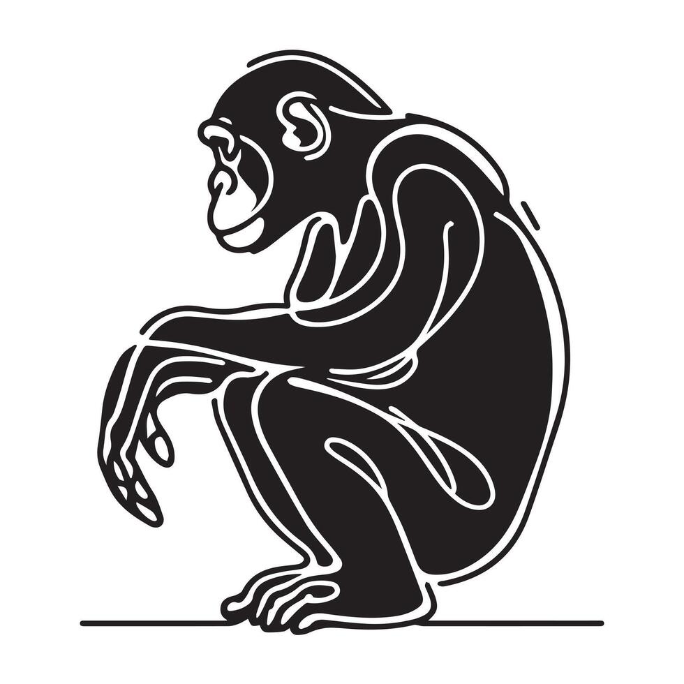 singel line black chimpanzees sillhouette vector