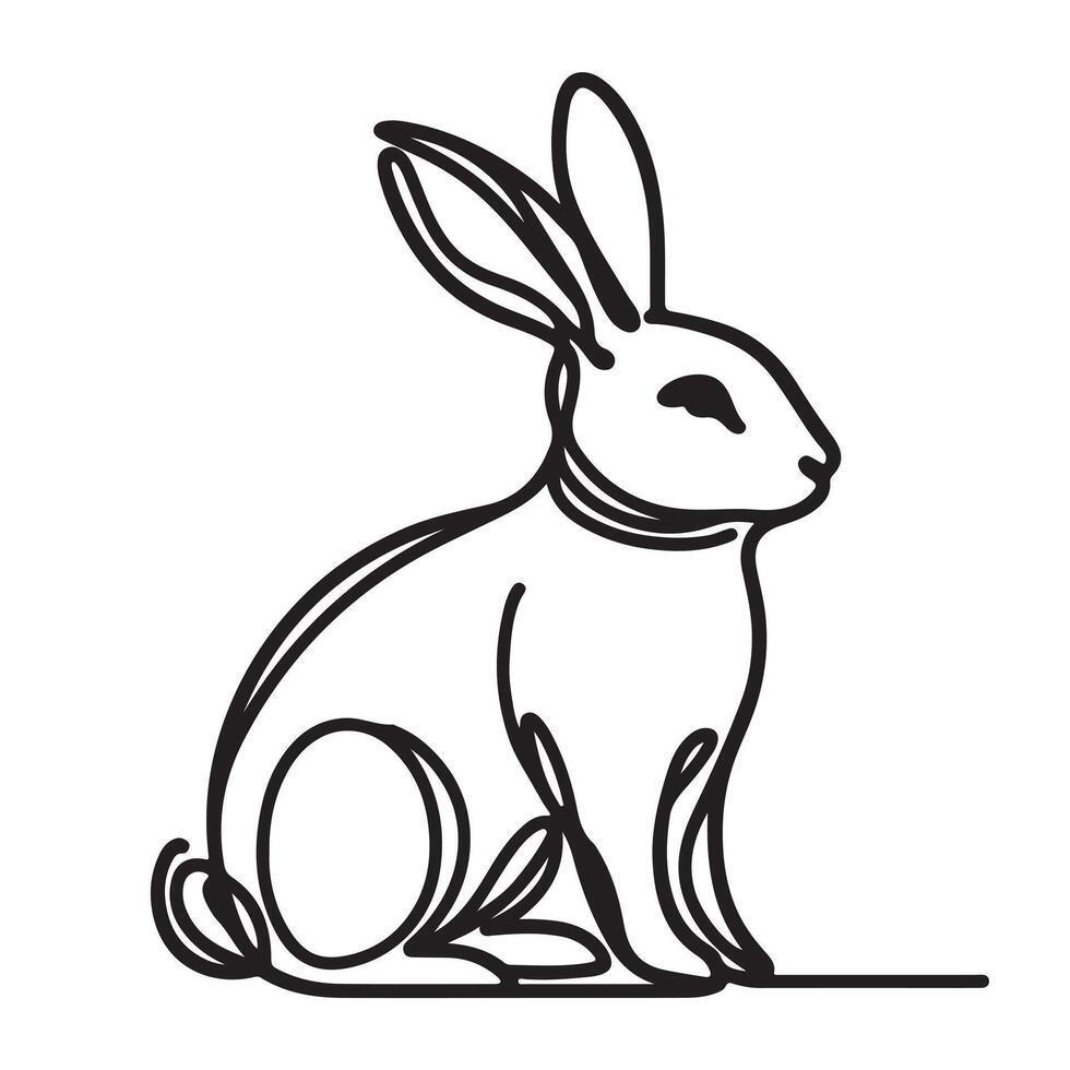 black silhouette singal line rabbit with white background vector