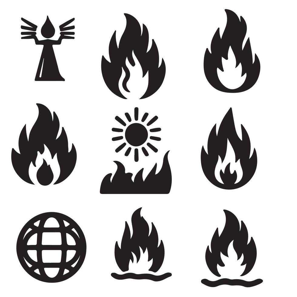 black burning icon set silhouette with white background vector