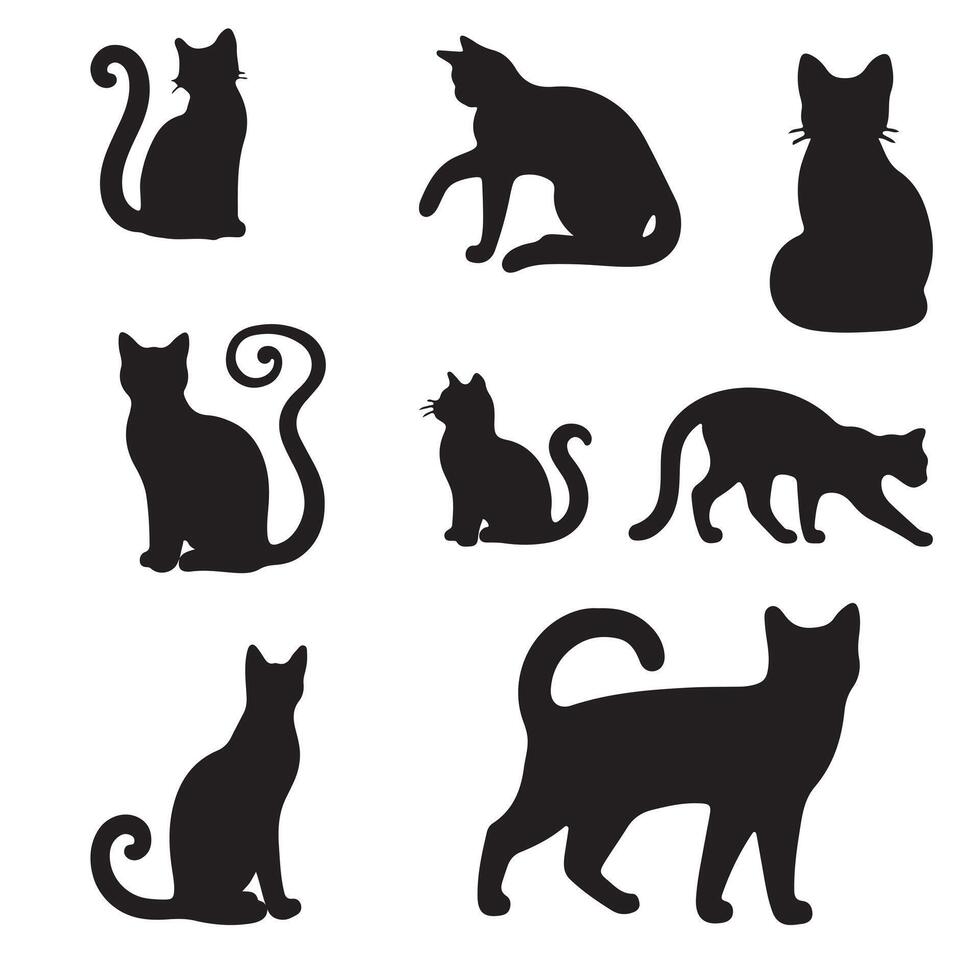black cat silhouette set with white background vector