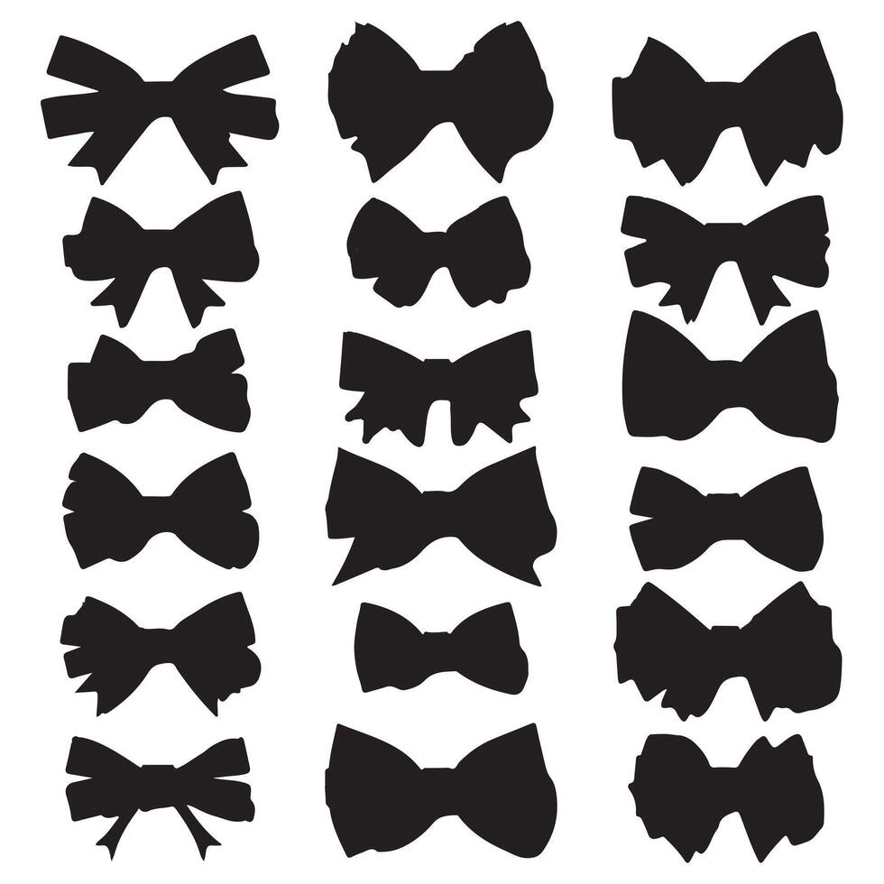 A collection of black bows with varying sizes and shapes. The bows are all black and are arranged in a row with white background vector
