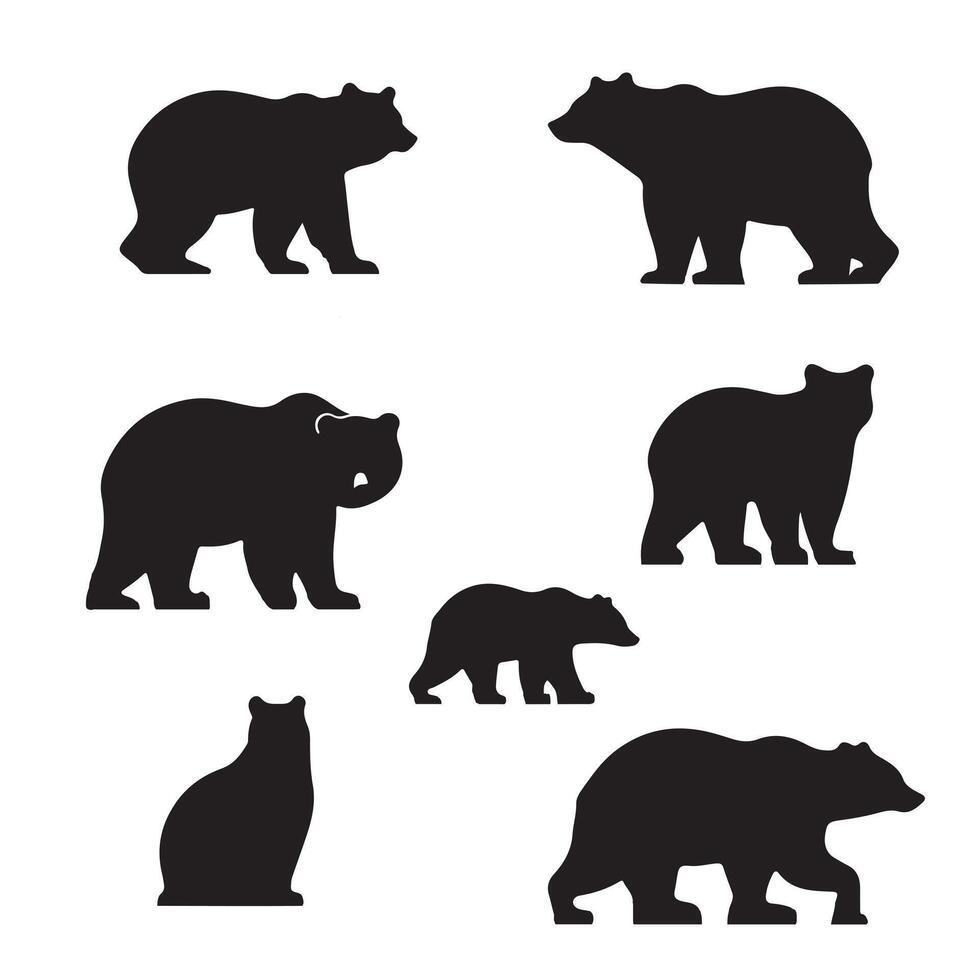 black silhouette brown bear set 10 eps vector