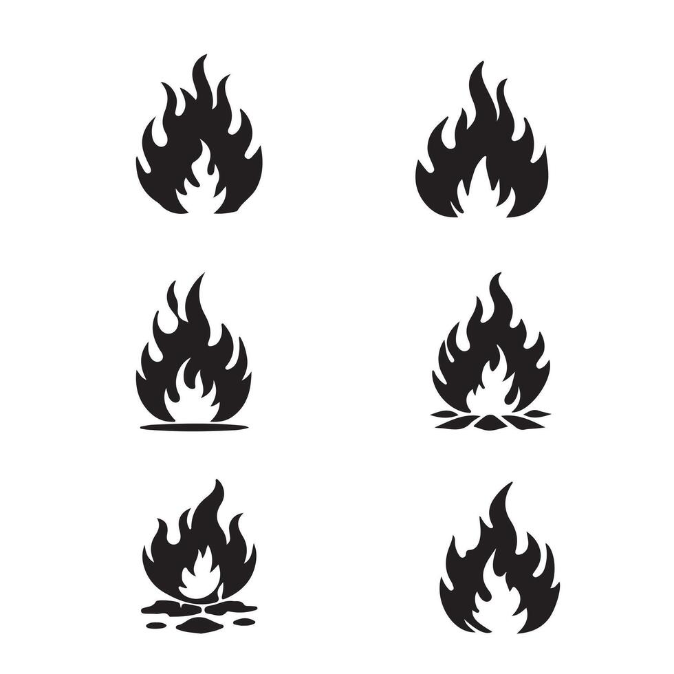 black burning icon set silhouette with white background vector