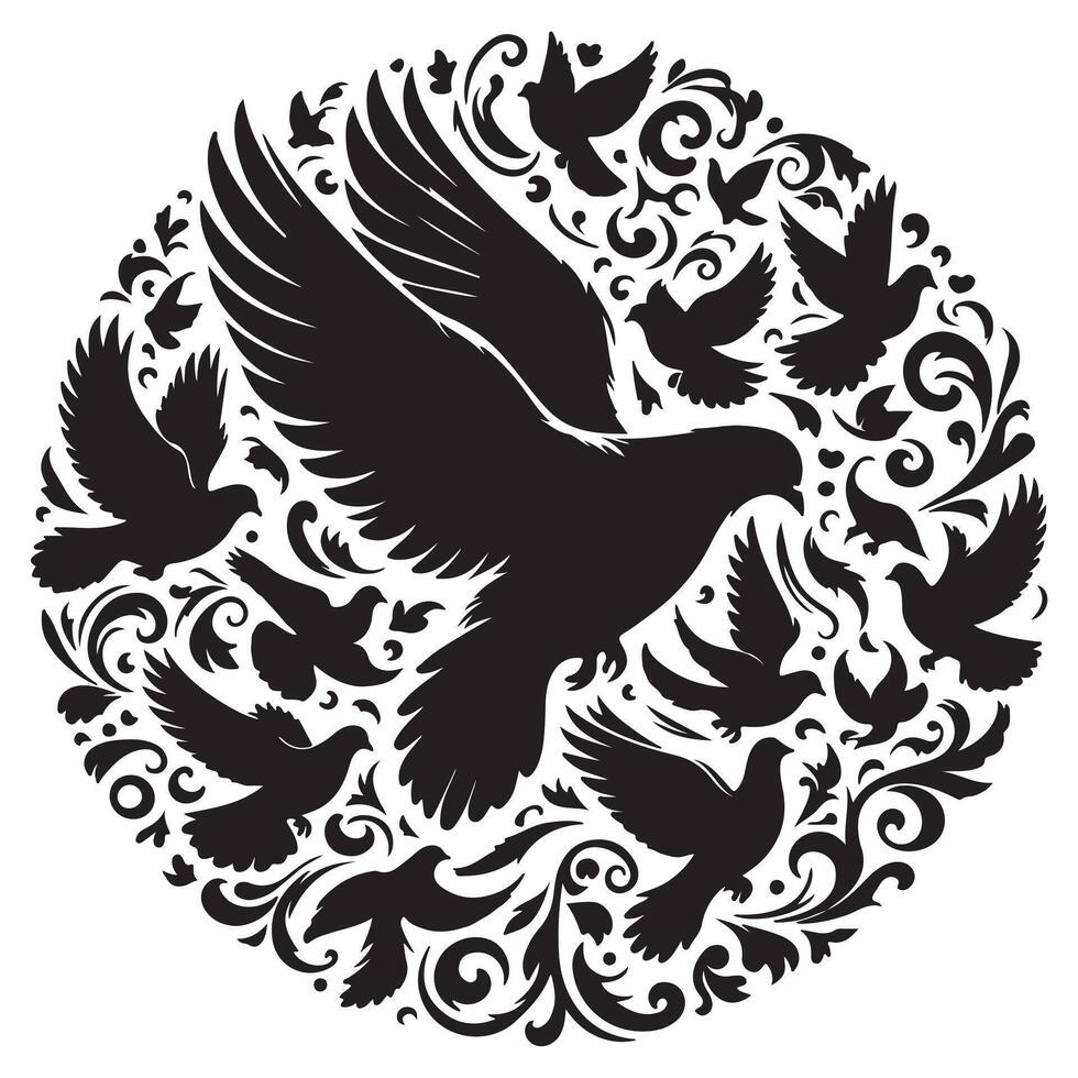 Pigeon silhouette, flying dove silhouette vector