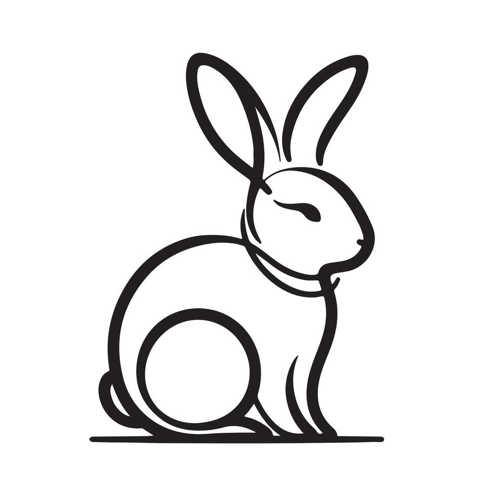 black silhouette singal line rabbit with white background vector