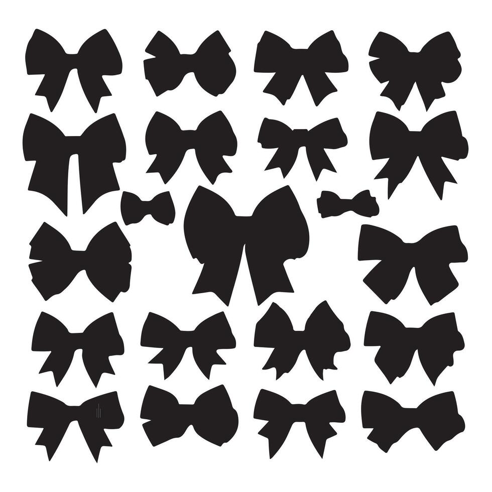 A collection of black bows with varying sizes and shapes. The bows are all black and are arranged in a row with white background vector