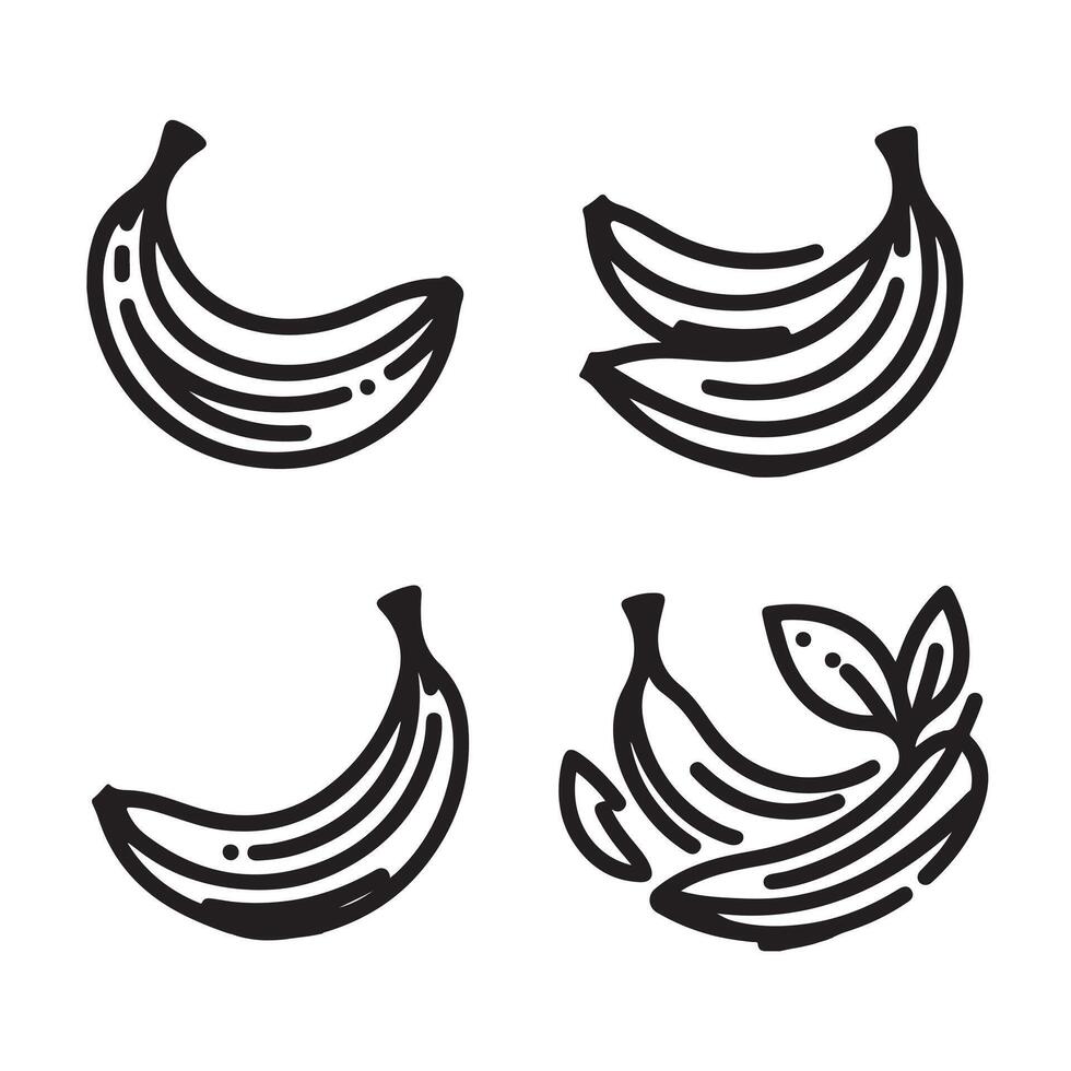 a single-line black banana silhouette set with a white background vector
