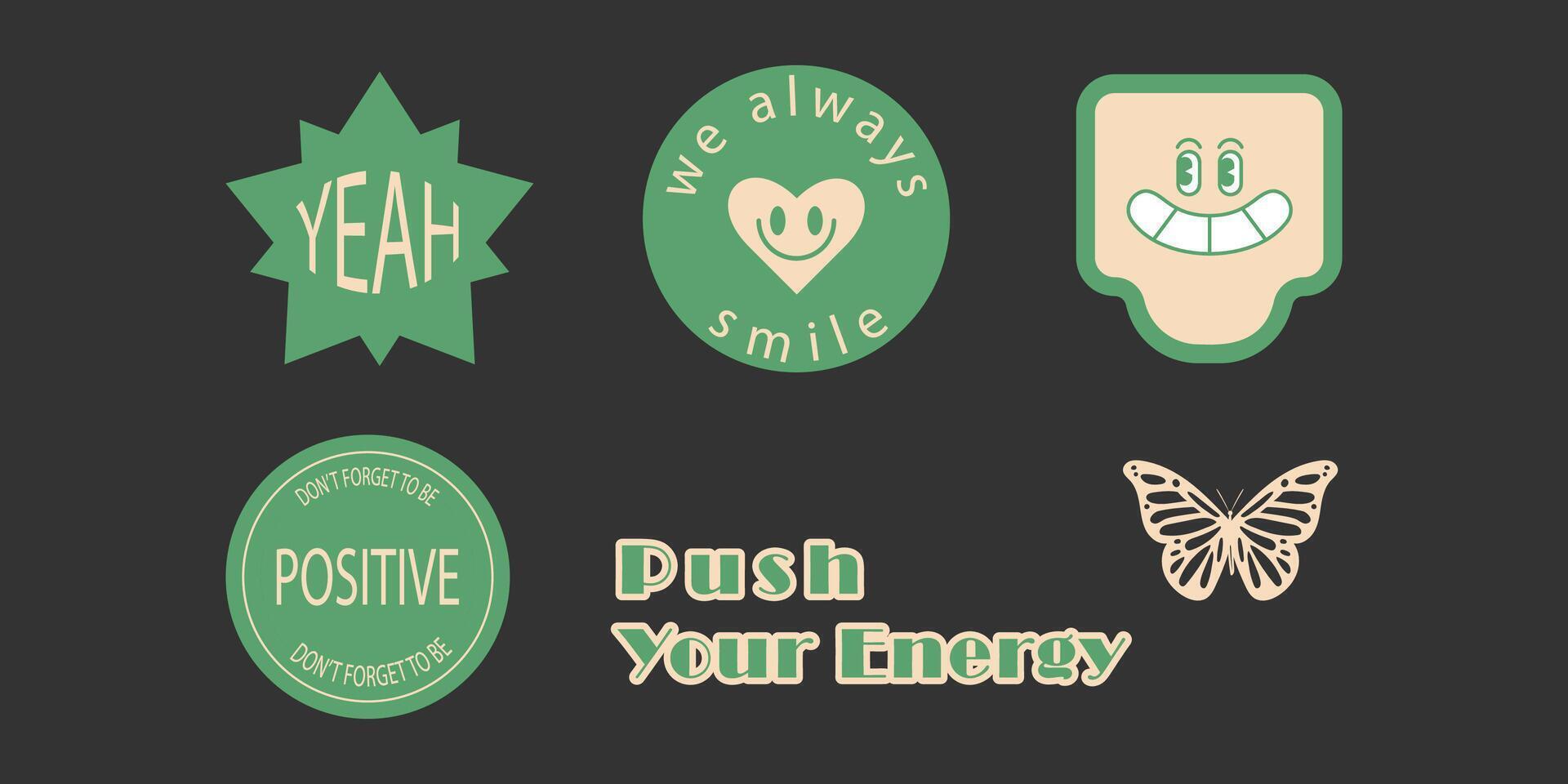 Retro Green Positive Vibes Stickers vector