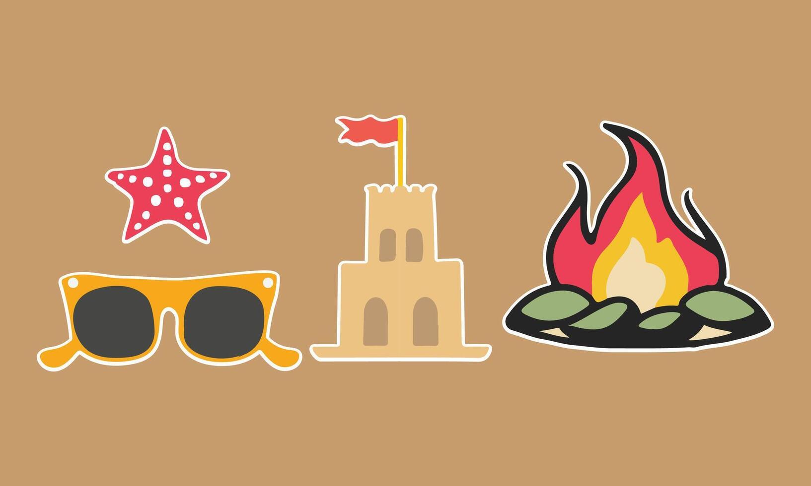 Summer Beach Fun Sticker Set vector
