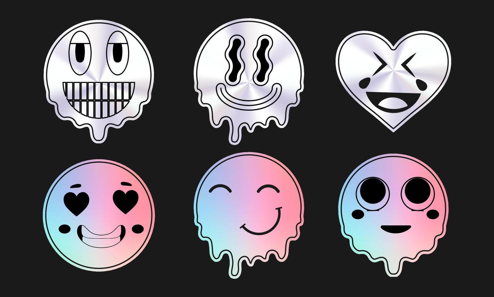 Holographic Cheerful Face Sticker Collection vector