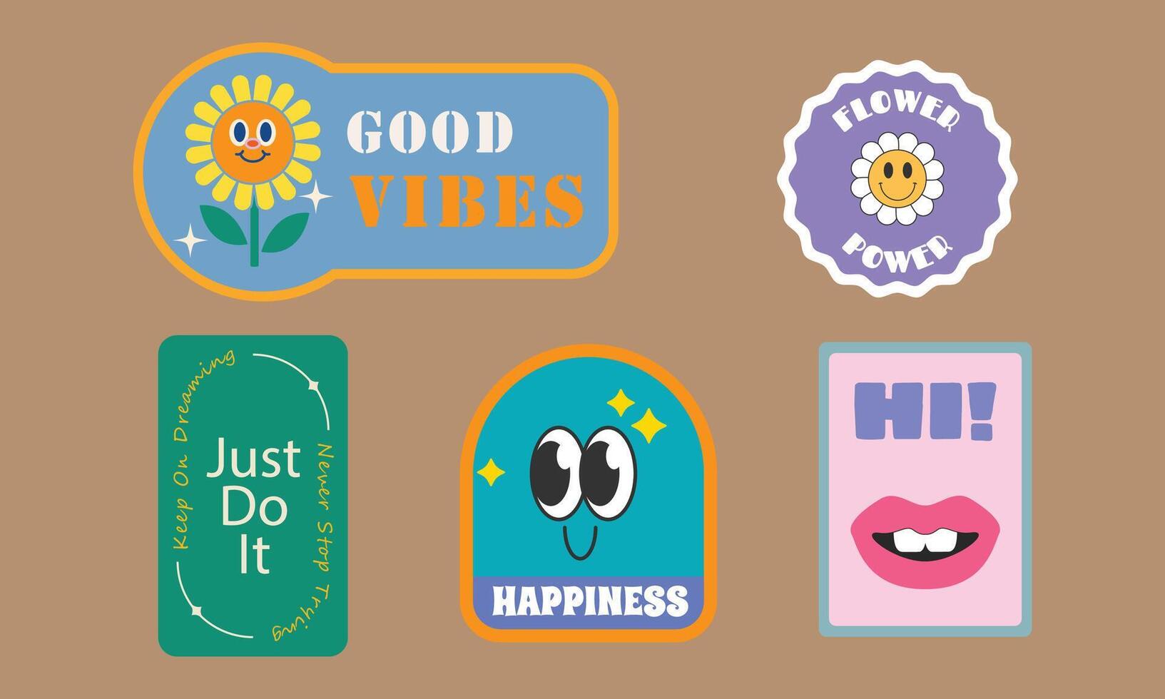Retro Good Vibes Motivational Sticker Set vector