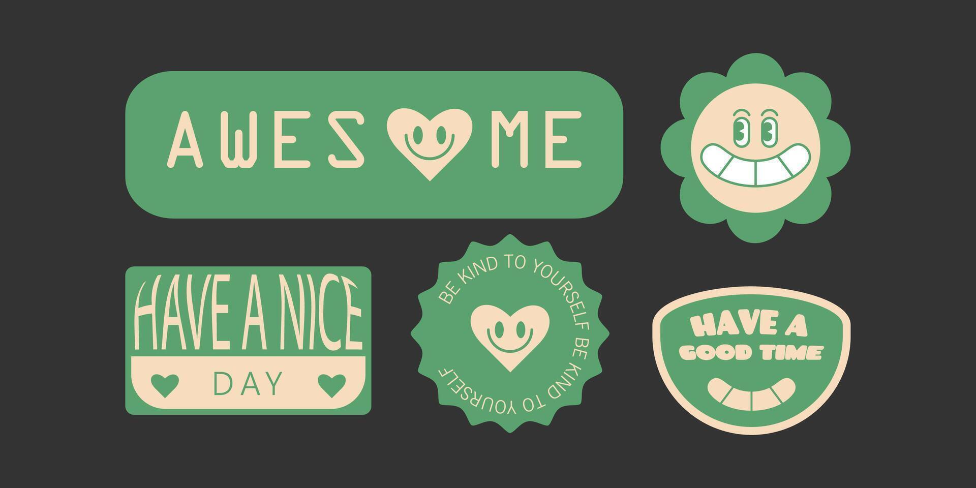 Retro Positive Vibes Sticker Set vector