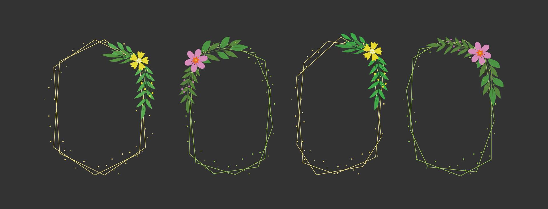 Floral Geometric Frame Design Set vector