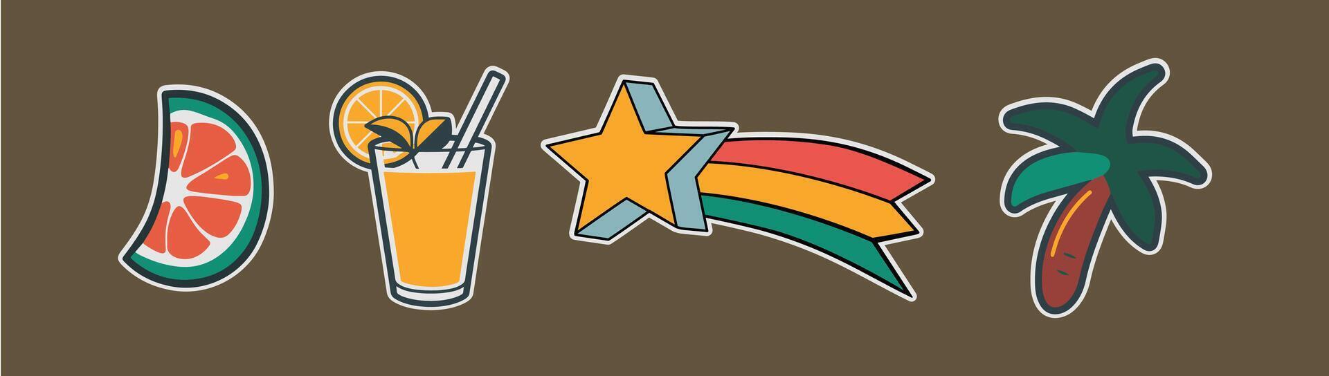 Tropical Retro Summer Sticker Set vector
