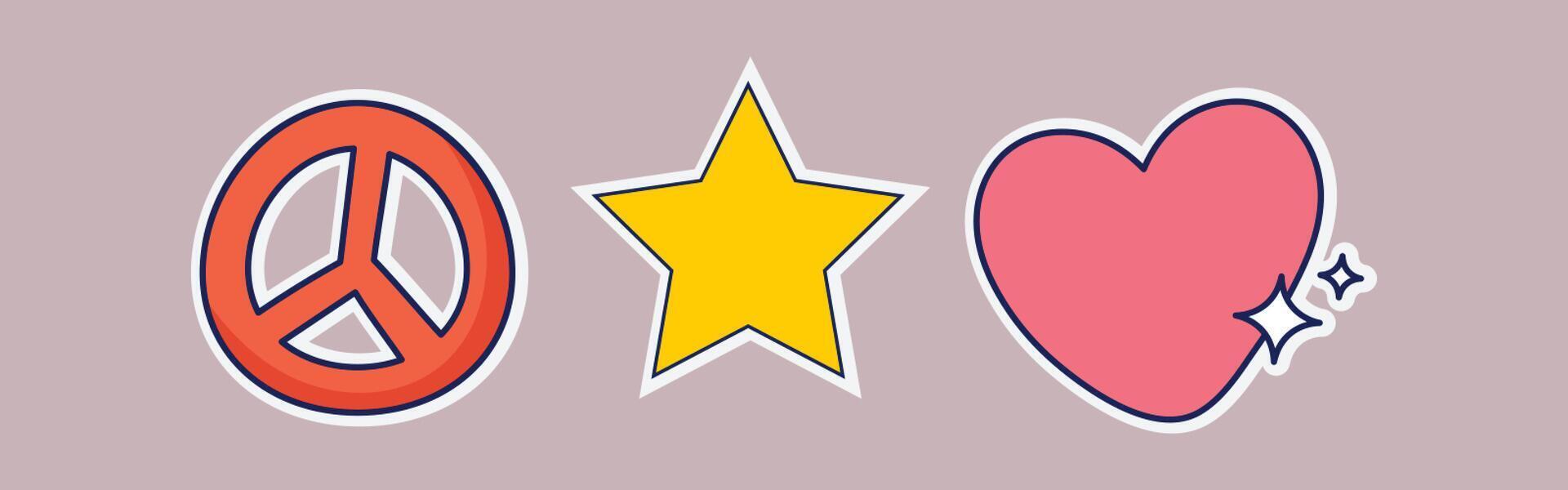 Peace Star Heart Sticker Illustration vector
