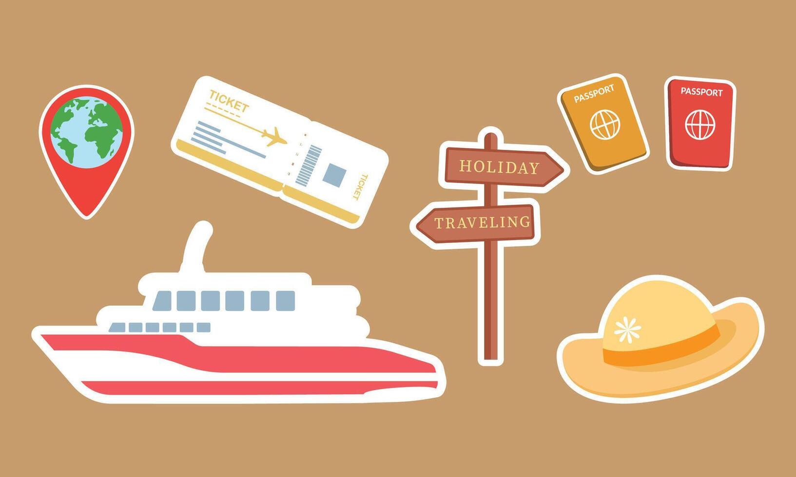 Summer Travel Adventure Sticker Set vector