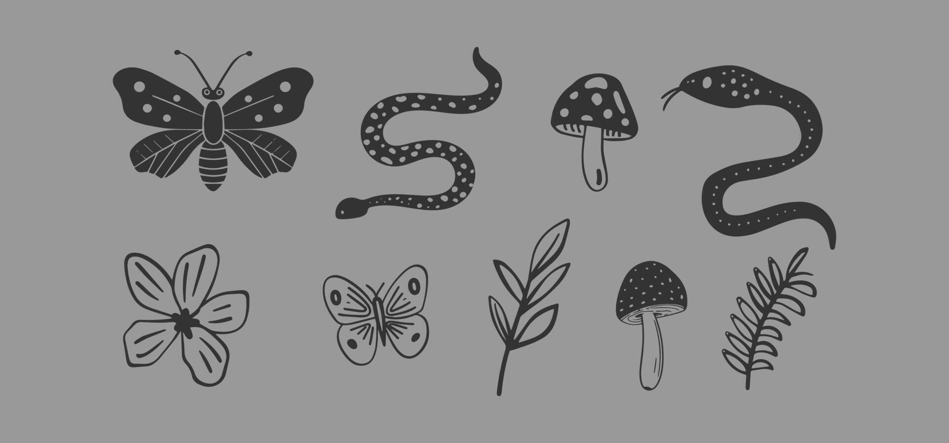 Boho Nature Tattoo Design Collection vector