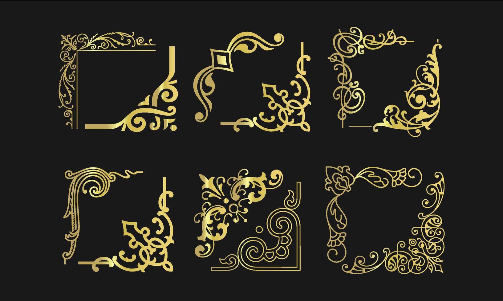 Luxurious Gold Ornate Corner Frame Decorations vector