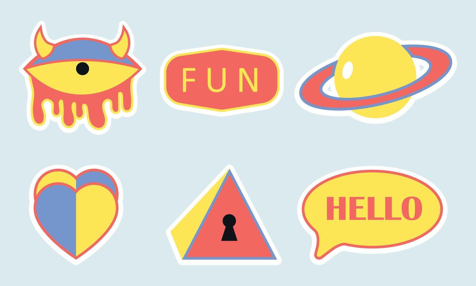 Abstract Retro 90s Vibes Sticker Set vector