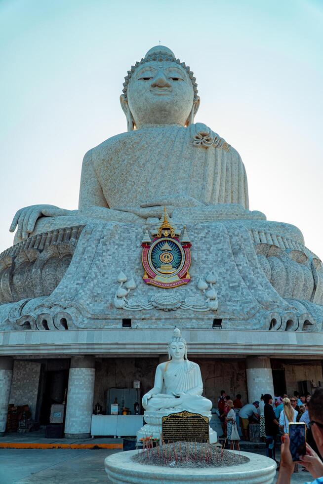 The giant statue of the Big Buddha is an iconic landmark made of concrete covered with white marble located on a hill with beautiful views in Phuket, Thailand on March 24, 2024 photo