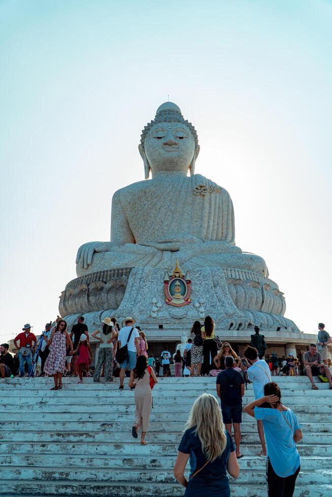 The giant statue of the Big Buddha is an iconic landmark made of concrete covered with white marble located on a hill with beautiful views in Phuket, Thailand on March 24, 2024 photo