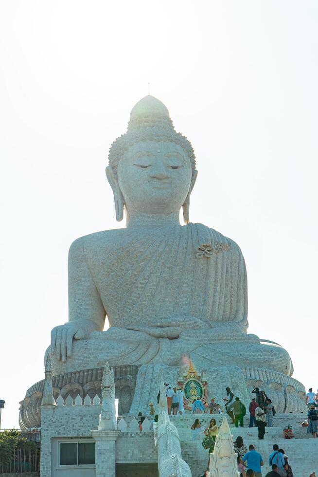 The giant statue of the Big Buddha is an iconic landmark made of concrete covered with white marble located on a hill with beautiful views in Phuket, Thailand on March 24, 2024 photo