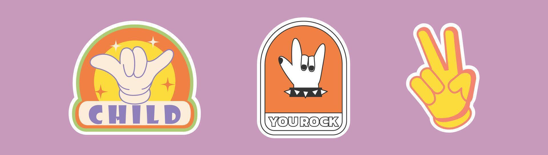 Retro Hand Gesture Sticker Pack vector
