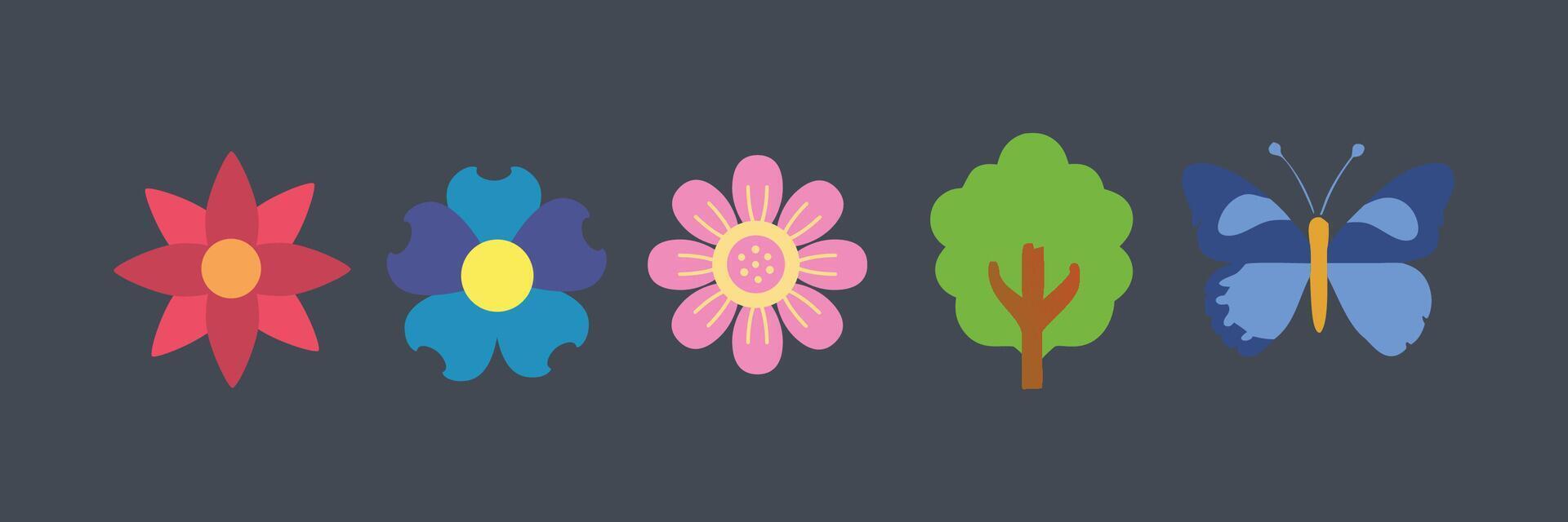 Colorful Floral and Butterfly Set vector