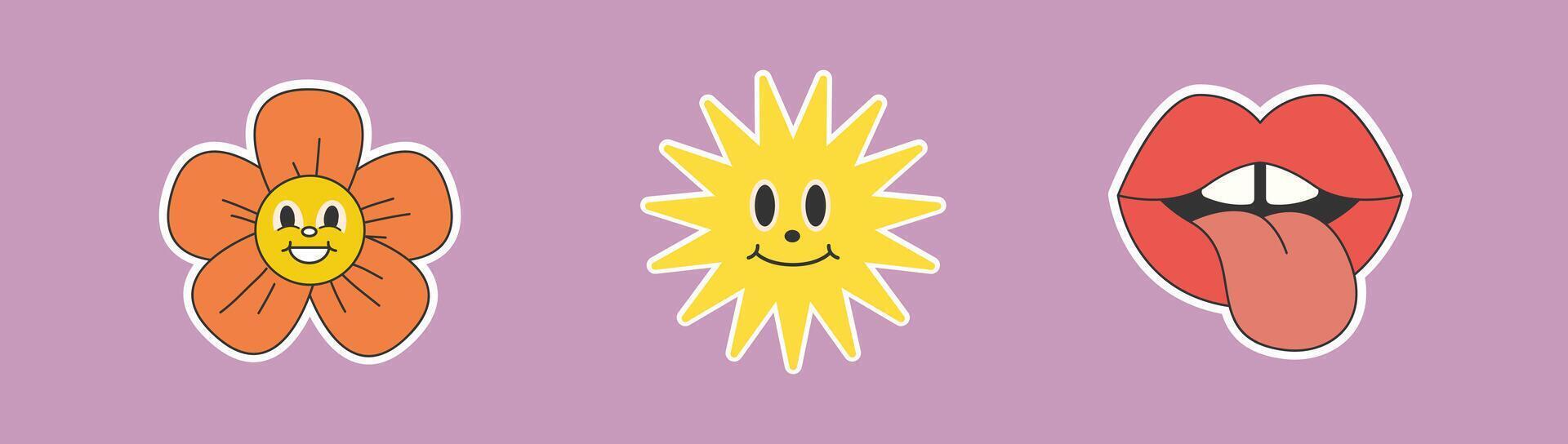 Groovy Retro Flower Sun Lips vector