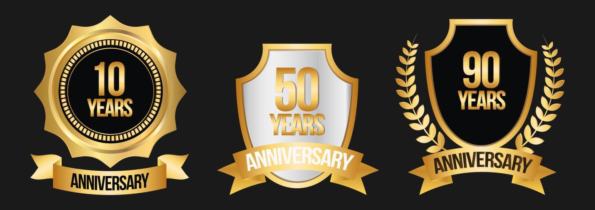 Gold Anniversary Years Badge Design Set vector