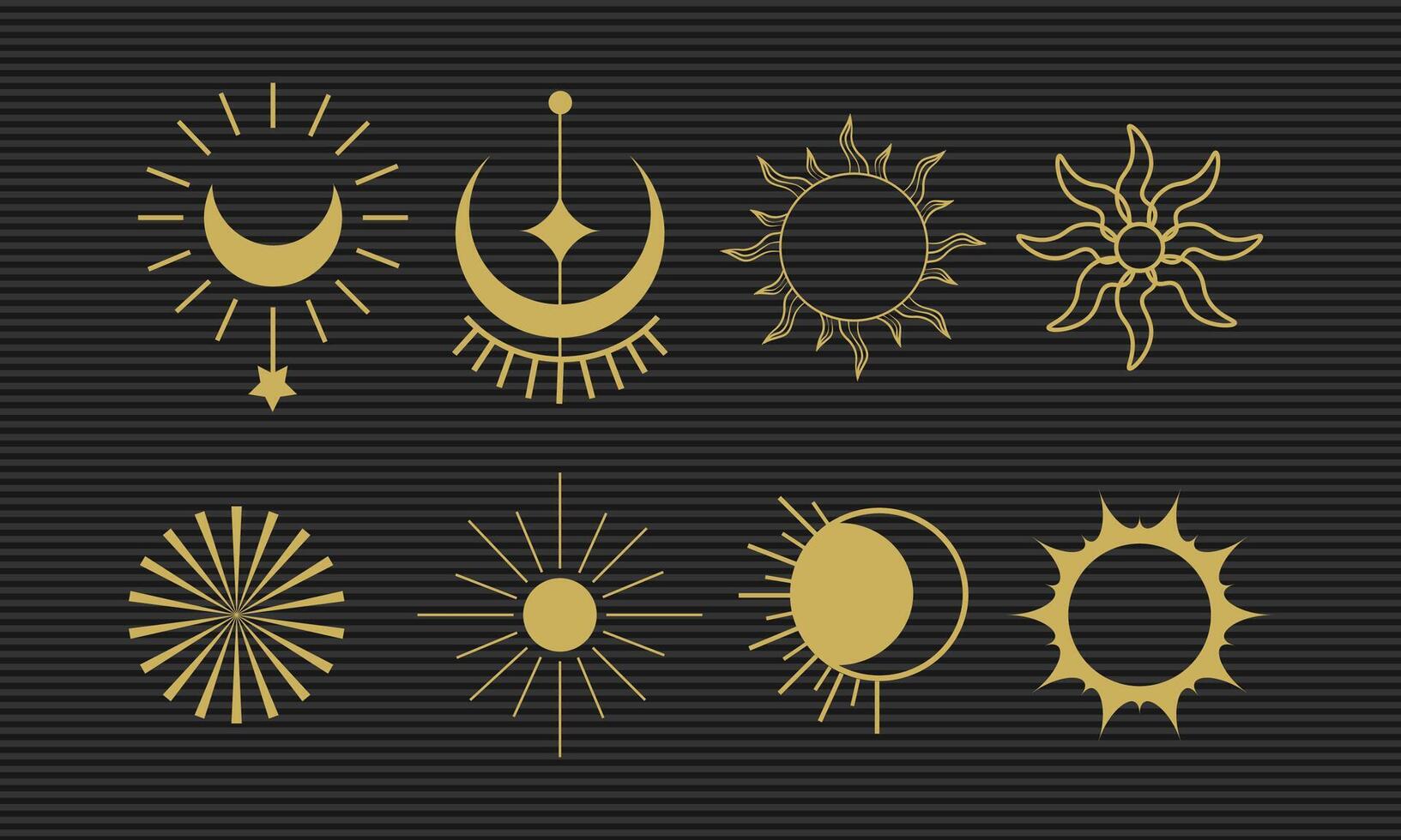 Gold Celestial Sun and Moon Symbols vector