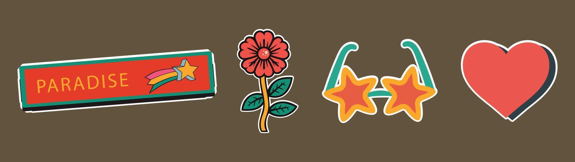 Retro Summer Paradise Sticker Collection vector