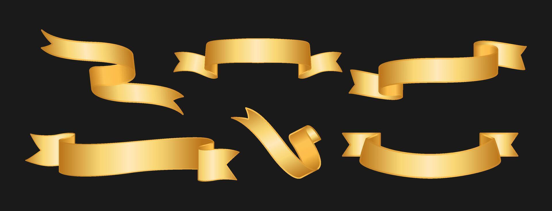 Shinny Golden Ribbon Banner Set vector